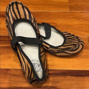 Black and Brown Faux Fur Striped Ballet Flats